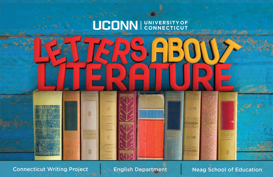 UConn Letters About Literature logo with partners listed: Connecticut Writing Project | English Department | Neag School of Education