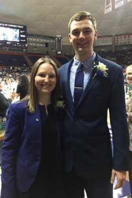 Rebecca Day and Mitchell Simmons, sport management undergraduate students and student managers for UConn women’s basketball, were recognized at Senior Night for their help with the program. 