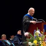 Ray Neag ’56 (CLAS) speaks at the Neag School Undergraduate Commencement ceremony in 2007.