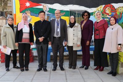 Dean Kersaint and Yuhang Rong visit Jordan in November 2018 to connect with Queen Rania Teacher Academy, as well as educators, administrators, and students, to learn more about the success of the Academy’s implementation of a principal training program based on UCAPP. (Photo courtesy of Queen Rania Teacher Academy)