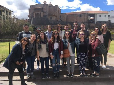 Pictured are Neag School students in front of the Qorikancha temple, an important Inca site in Cusco that the Spaniards later constructed a church on top of. Included are all eight Neag School students, along with a few other students on the Center for International Studies (CIS) semester abroad program in Cusco. 