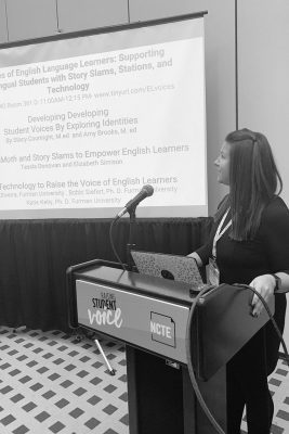 Elizabeth Simison ’04 (CLAS), ’08 MA and Tessla Donovan ’15 (CLAS), ’17 MA presented at the National Council of Teachers of English’s national conference in Houston in November. The presentation was based on a summery program they built for Miss Porter’s School, based in Farmington, Conn.