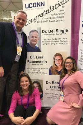 Photo caption: Del Siegle, Rebecca O’Brien, and Lisa Rubenstein (l-r) were each recognized with awards at the National Association of Gifted and Talented’s national conference in November. (Photo courtesy of Catherine Little)