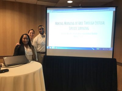 AJ Newton and Kolin Ebron, along with faculty Jennifer McGarry and Justin Evanovich, co-presented “Making Meaning of Race Through Critical Service Learning” at the Association of American Colleges & Universities Diversity, Equity, and Student Success Conference in Pittsburgh in March