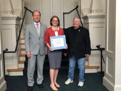 Kent Holsinger, dean, the Graduate School at UConn; Sandra Chafouleas, professor and 2019 recipient of the Edward C. Marth Mentorship Award; and Edward C. Marth, former executive director of the UConn AAUP chapter.