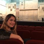 Alexandra Eckhardt takes a rare break between shows on the Broadway set of "The Band's Visit."