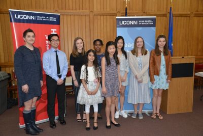 Connecticut Letters About Literature winners gather at the Capitol in April 2019. (Shawn Kornegay/Neag School)