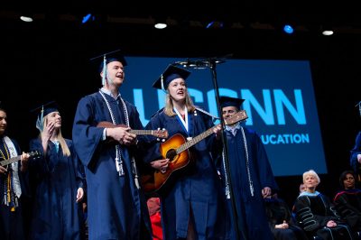 Neag School Class of 2019 music education majors give a special performance of “A Million Dreams” at the Undergraduate Commencement ceremony at Jorgensen.