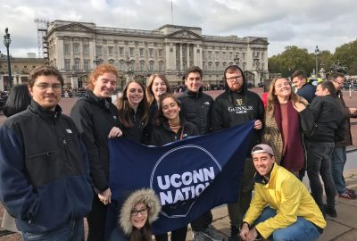 Neag School students gather in front of Buckingham Palace in London as part of their semester abroad experience.