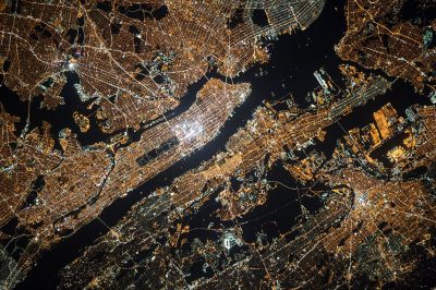 Satellite view of Manhattan from space.