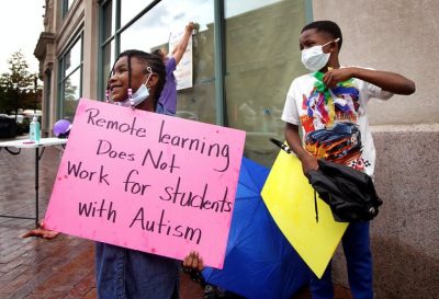 Families with special needs students protested outside Boston Public Schools’ headquarters.