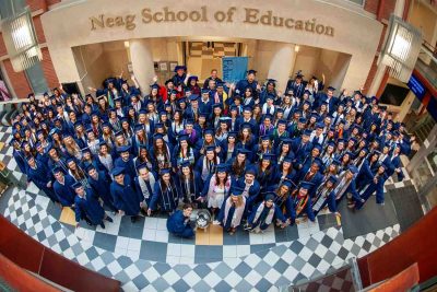 Neag School's graduating class of 2024 gather in the Gentry Building before the Commencement Ceremony.
