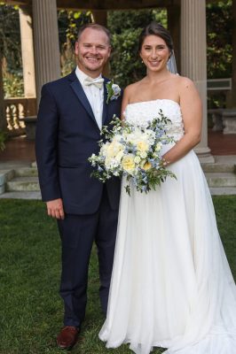 Groom and bride at their wedding ceremony.