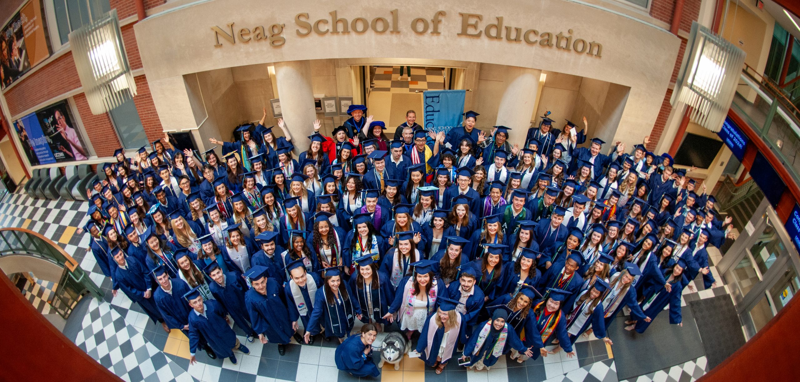 Neag School's graduating class of 2024 gather in the Gentry Building before the Commencement Ceremony.