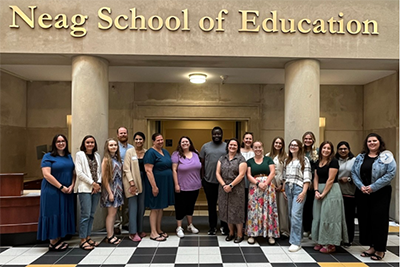Group of students in Gentry Atrium.
