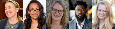A collage of headshots of five faculty.