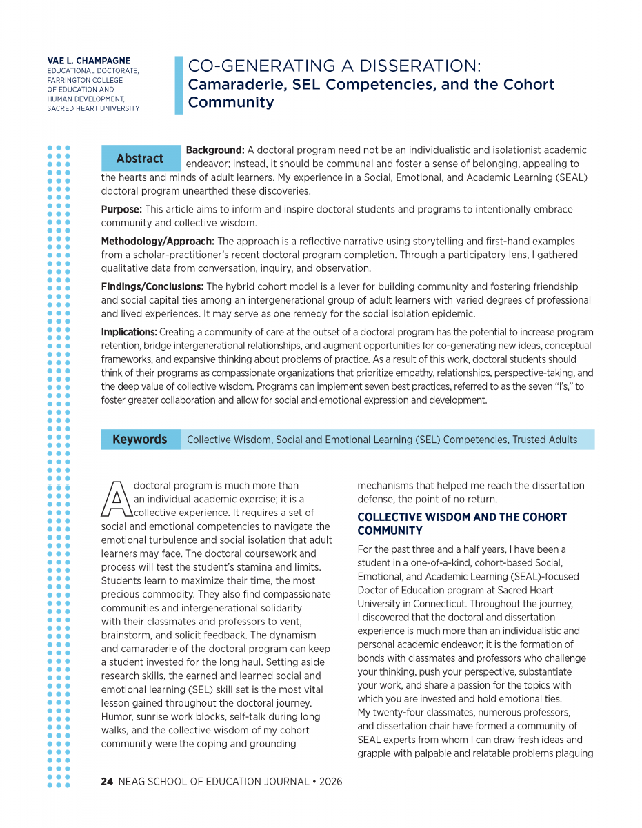 The first page of the "Co-Generating a Dissertation..." article.