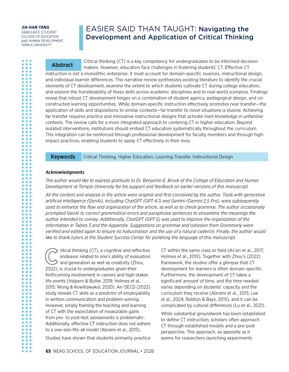 The first page of the "Easier Said Than Taught..." article.
