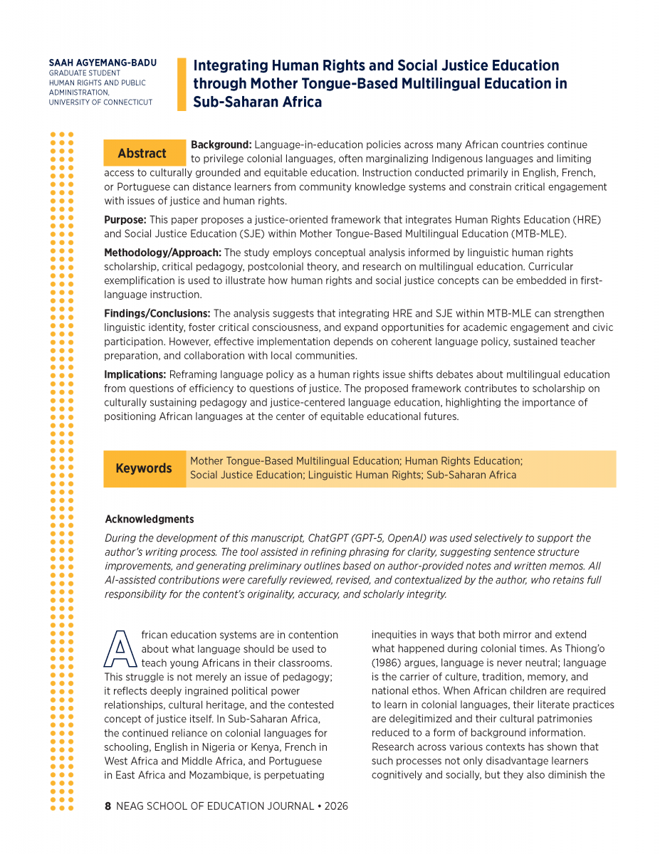 The first page of the "Integrating Human Rights..." article.